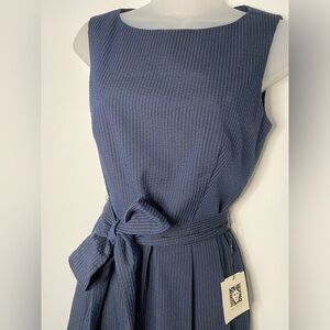Anne Klein Tank Shirtdress Size 4 Navy & Black Seersucker NWT!